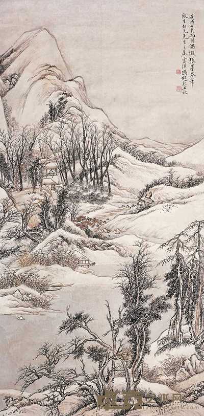 冯超然 1922年作 雪景山水 立轴 132×66cm